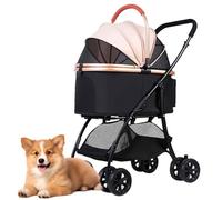 PJDDP 3 in 1 Dog Stroller, Foldable Dog Stroller, 4 Wheels Cats Strollers with Removable Carrier, Storage Basket, Dogs Carts for Small Medium Dogs,Pink