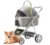 PJDDP 3 in 1 Dog Stroller Jogger, 4 Wheels Pet Stroller Foldable, Dog Carts with Detachable Carrier, Cup Holder & Safety Tethers for Small Medium Dogs and Cats,Green