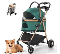 PJDDP 3 in 1 Dog Strollers, Foldable Pet Strollers, All Terrain Dog Carriage Stroller, Dogs Stroller with Detachable Carrier and Weather Cover for Small/Medium Dogs and Cats,Pine Green