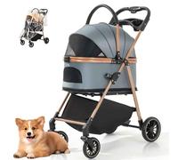 PJDDP 3 in 1 Dog Strollers, Foldable Pet Strollers, All Terrain Dog Carriage Stroller, Dogs Stroller with Detachable Carrier and Weather Cover for Small/Medium Dogs and Cats,Hazy Blue