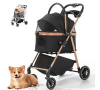 PJDDP 3 in 1 Dog Strollers, Foldable Pet Strollers, All Terrain Dog Carriage Stroller, Dogs Stroller with Detachable Carrier and Weather Cover for Small/Medium Dogs and Cats,Charcoal Black