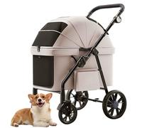 PJDDP All Terrain Dog Stroller, Pet Carts with 4 Wheels, Dog Carriages for Medium Dogs, Foldable Pet Strollers with Adjustable Handle and Storage Bag, Holds Up to 66 Lbs,Cocoa Sugar