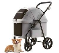 PJDDP All Terrain Dog Stroller, Pet Carts with 4 Wheels, Dog Carriages for Medium Dogs, Foldable Pet Strollers with Adjustable Handle and Storage Bag, Holds Up to 66 Lbs,Elephant Gray