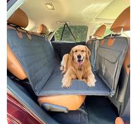 PJDDP Back Seat Extender for Dogs, Waterproof Hard Bottom Dog Hammock Supports 287Lb, Detachable Back Seat Bed for Car with Mesh Window, Pet Backseat Protector for Car Truck SUV,Black