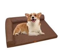 PJDDP Calming Dog Bed, Dog Sofa Bed with Anti-Slip Bottom, Pet Sofa with Comfort Foam Support And Removable Washable Cover for Large Medium Small Dogs And Cats,Brown,S