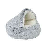 PJDDP Cat Bed, Windproof Cat Nesting Bed, Winter Pet Bed, Non-Slip Cat Nest, Hooded with Supports Dog Bed, Calming Dog Bed, Fluffy Plush Pet Bed for Medium Small Dogs,Gradient Gray,80cm