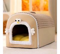 PJDDP Cat Cave Beds, Semi-Enclosed Cat House, 2 in 1 Foldable Dog House with Removable Cushion And Nonskid Bottom for Small To Large Dogs And Cats,Brown,3XL