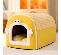 PJDDP Cat Cave Beds, Semi-Enclosed Cat House, 2 in 1 Foldable Dog House with Removable Cushion And Nonskid Bottom for Small To Large Dogs And Cats,Yellow,XXL