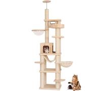 PJDDP Cat Climbing Pole Floor To Ceiling, Floor To Ceiling Cat Tree Wood, Narrow Cats Tree Adjustable [261.5-271.5CM] with Cats Condo, Hammock And Space Capsule