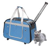 PJDDP Cat Dog Carrier with Wheels,Dog Trolley,Dog Trolleys on Wheels, Foldable Cat Carrier Transport Bag with Telescopic Handle for Dogs Cats Travelling,Blue