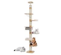 PJDDP Cat Tree Floor To Ceiling with Hammock, Floor To Ceiling Wooden Cat Tower, Cat Climbing Pole with Space Capsule, Height Adjustable for Indoor Cats,A112 to 120"