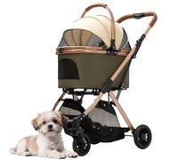 PJDDP Detachable Pet Carrier Dog Stroller, 3-in-1 Pet Stroller for Small Dogs and Cats with Removable Car Seat Carrier Folding Lightweight Portable Cat Puppy Jogging Stroller,Green