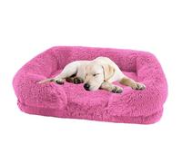 PJDDP Dog Bed with Luxury Fluffy Plush, Waterproof Dog Bed with Non Slip Bottom, Orthopedic Memory Foam Pet Bed, Washable Indestructible Dog Sofa for Small, Medium And Large Pets,pink,XXL
