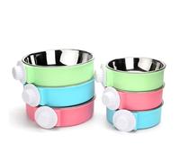 PJDDP Dog Bowls, 2 PCS Removable Stainless Steel Crate Dog Water Bowls, 2-In-1 Pet Cage Hanging Feeding Bowls with Bolt Fixer, Suitable for Puppies, Cats And Other Small Animals,Pink,large size