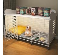 PJDDP Dog Cages Indoor, DIY Metal Wire Dog Kennel Enclosure, Pet Home Small Animal House, Detachable Dog Crate with Removable Tray, Top Storage,3 grids