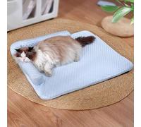 PJDDP Dog Cooling Mat, Pets Cool Mat, Sleeping Bed Ice Silk Self Cooling Pad, Anti-Slip Cat Kitten Cushion with Removable And Cleaning Cover for Small Medium Dogs And Cats,Blue,M