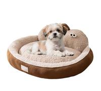 PJDDP Dog Couch, Fluffy Dog Bed, Dogs Sofa Bed with Backrest And Armrests, Cat Beds for Indoor Cats with Anti-Slip Bottom, Suitable for Small To Medium Pets,Brown,M