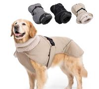 PJDDP Dog Winter Coat Fleece Watertight, Warm Dog Coat Reflective, Turtleneck Dogs Jacket, Dogs Winter Coats Adjustable with Leash Holes for Poodle, French Bulldog, German Shepherd,Beige,S
