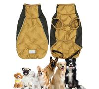 PJDDP Dog Winter Coat Puffer, Dog Winter Warm Waterproof Coat, Warm Dogs Jacket with Harness Hole And Reflective Tape for Poodle, French Bulldog, Labrador,Yellow,L