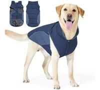 PJDDP Dog Winter Coat Waterproof, Reflective Dog Vest for Walking at Night, Warm Winter Dogs Coat Jacket with Leash Hole for French Bulldog, German Shepherd, Golden Retriever,Blue,3XL