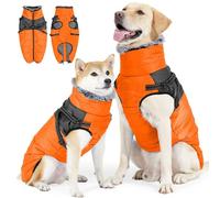 PJDDP Dog Winter Coat with Built in Harness, Dog Winter Coat Watertight, Reflective Warm Dogs Jacket for French Bulldog, German Shepherd, Golden Retriever,Orange,S