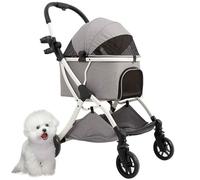 PJDDP Doggy Fold Up Stroller, Small Pet Stroller Small Dog, Dog Carriages with Safety Tether, Storage Basket and Cup Holder, Max Load 22 Lbs for Daily Walks & Outdoor Use,Gray