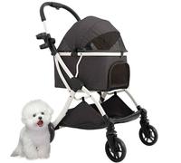 PJDDP Doggy Fold Up Stroller, Small Pet Stroller Small Dog, Dog Carriages with Safety Tether, Storage Basket and Cup Holder, Max Load 22 Lbs for Daily Walks & Outdoor Use,Black