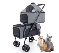 PJDDP Double Pet Stroller, 4 Wheel Dog Pram Pet Stroller Pushchair Lightweight Pet Strollers for Dogs And Cats, Great for Twin Or Multiple, Breathable Travel Carrier