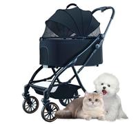 PJDDP Foldable Dog Stroller, 4 Wheels Cats Strollers, 3 in 1 Multi-Function Dog Jogger with Detachable Carrier, Storage Basket for Small to Medium Pets,Black