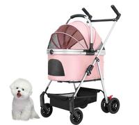 PJDDP Pet Stroller with 4 Wheels, Pet Stroller Premium 3-in-1 Multifunction, Dog Carriage with Storage, Shock Absorption Wheels for Medium Small Dogs Cats,Pink