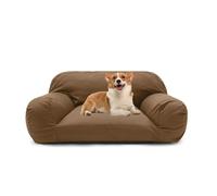 PJDDP Watertight Dog Sofa Bed, Fluffy Dog Bed, Calming Cat Sofa Bed with Removable Washable Zipper Cover And Non-Slip Base for Small To Large Dogs,Light brown,M