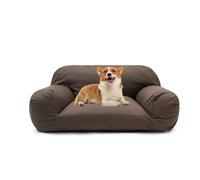 PJDDP Watertight Dog Sofa Bed, Fluffy Dog Bed, Calming Cat Sofa Bed with Removable Washable Zipper Cover And Non-Slip Base for Small To Large Dogs,Dark brown,L
