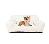 PJDDP Watertight Dog Sofa Bed, Fluffy Dog Bed, Calming Cat Sofa Bed with Removable Washable Zipper Cover And Non-Slip Base for Small To Large Dogs,White,M