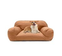 PJDDP Watertight Dog Sofa Bed, Fluffy Dog Bed, Calming Cat Sofa Bed with Removable Washable Zipper Cover And Non-Slip Base for Small To Large Dogs,Red tea,XL