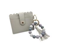 Pjeghbvop Card Case with Tassels Charm, Practical Cpin Wallet Made of Silicone PU Leather, Secure Press Studs for Daily Use, Silicone PU Card Organiser, gray, Medium