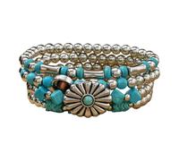 Pjeghbvop Lightweight Bohemian Turquoise Alloy Bead Bracelet for Sensitive Skin Comfortable Multilayer Hand Chain Accessory Turquoise Jewellery, one size, As described