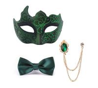 Pjeghbvop Stylish Plastic Ball Masks Set with Bow Tie and Brooch Chain for Halloween Parties, Theatre Events and Social Events Adjustable Face Masks Bows