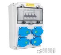 PJERJZN High Current Construction Power Distributor with 4 x 16 A Circuit Breakers and 4 x Schuko Sockets, Robust IP65 Housing for Professional Outdoor Use and Construction Current (4 x 16 A LS)