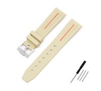 PJFSQAD 20mm Curved End Interface Rubber Watch Strap Fit For Omega For Moonswatch Joint Constellation Men Women Sports Band(Beige orange line)