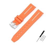 PJFSQAD 20mm Curved End Interface Rubber Watch Strap Fit For Omega For Moonswatch Joint Constellation Men Women Sports Band(Orange white line)