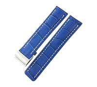 PJFSQAD 21mm 22mm 23mm 24mm Genuine Real Leather Watch Band Fit For Breitling Accessories For NAVITIMER WORLD Avenger Superocean Belt(Blue white,24MM_NO BUCKLE)