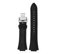 PJFSQAD 26 * 14mm Convex Thin Breathable Men Wrist Strap Fit For CASIO For G-Shock GST-B400 Nylon Cowhide Watch Band Watchband Accessories(Black Steel Folding)