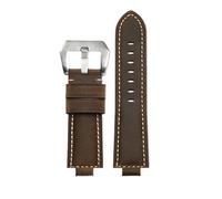 PJFSQAD 26 * 14mm Convex Thin Breathable Men Wrist Strap Fit For CASIO For G-Shock GST-B400 Nylon Cowhide Watch Band Watchband Accessories(Dark brown Silver)