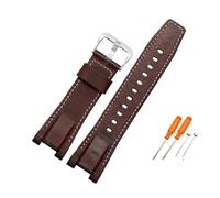 PJFSQAD Fit For G-SHOCK GST-210D/S100D/S110D/W110D/W300 Leather Nylon Canvas Watch Strap Black Brown Yellow Men Watchband(Brown-silver)