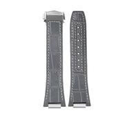 PJFSQAD Fit For IWC For Engineer Leather Watch Band IW328901 903 IW328902 Rubber Cowhide Men's Strap Bracelet 25 * 14MM(Gray white-silver)
