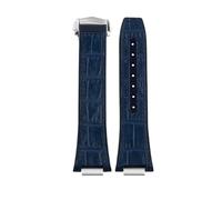 PJFSQAD Fit For IWC For Engineer Leather Watch Band IW328901 903 IW328902 Rubber Cowhide Men's Strap Bracelet 25 * 14MM(Blue-silver)