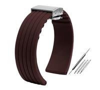 PJFSQAD Fit For Seiko For Fossil For Omega For Citizen Silicone Strap Men Sport Waterproof Vertical Stripes Tire Pattern Wath Band(Brown steel buckle,21mm)