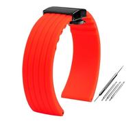 PJFSQAD Fit For Seiko For Fossil For Omega For Citizen Silicone Strap Men Sport Waterproof Vertical Stripes Tire Pattern Wath Band(Red black buckle,21mm)
