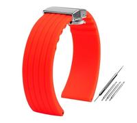 PJFSQAD Fit For Seiko For Fossil For Omega For Citizen Silicone Strap Men Sport Waterproof Vertical Stripes Tire Pattern Wath Band(Red steel buckle,21mm)