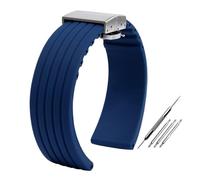 PJFSQAD Fit For Seiko For Fossil For Omega For Citizen Silicone Strap Men Sport Waterproof Vertical Stripes Tire Pattern Wath Band(Blue steel buckle,22mm)